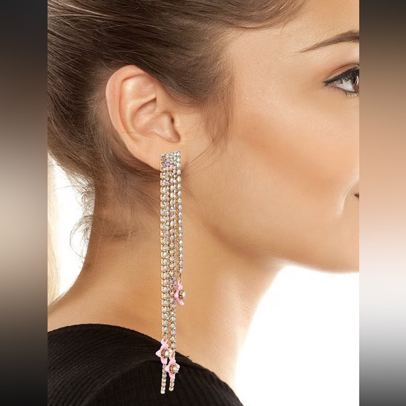 BETSEY JOHNSON Flower Fringe Linear Earrings - Picture 4 of 5